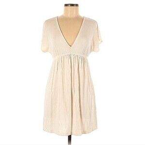 Lush Cream Embroidered Mini Short Sleeve Dress Coverup Size Small